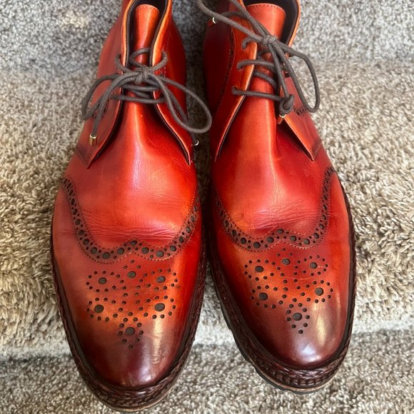 Lethato Handcrafted Men's Cognac Wingtip Chukka Leather Ankle Boots . - Picture 1 of 13